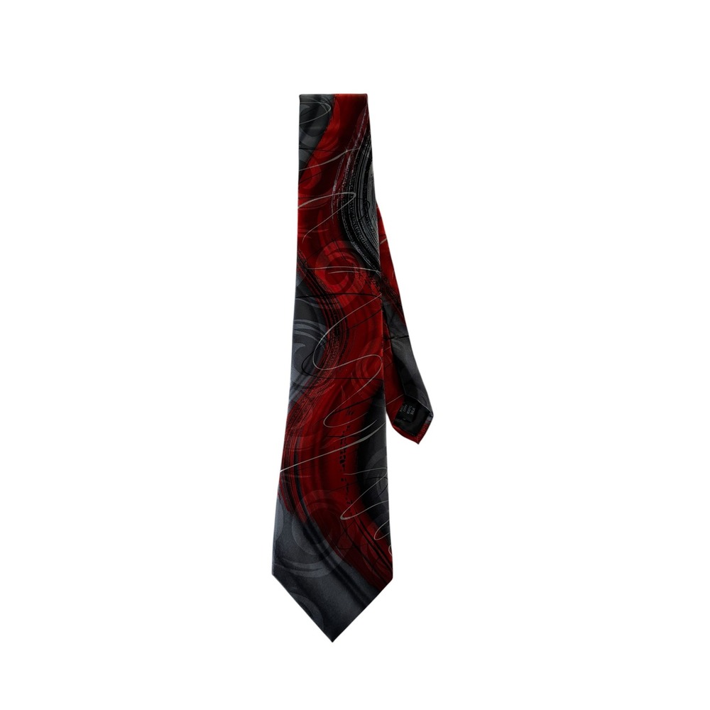 J. Garcia Wetlands II Collection Sixty Silk Necktie Red Grey Abstract Swirl Tie